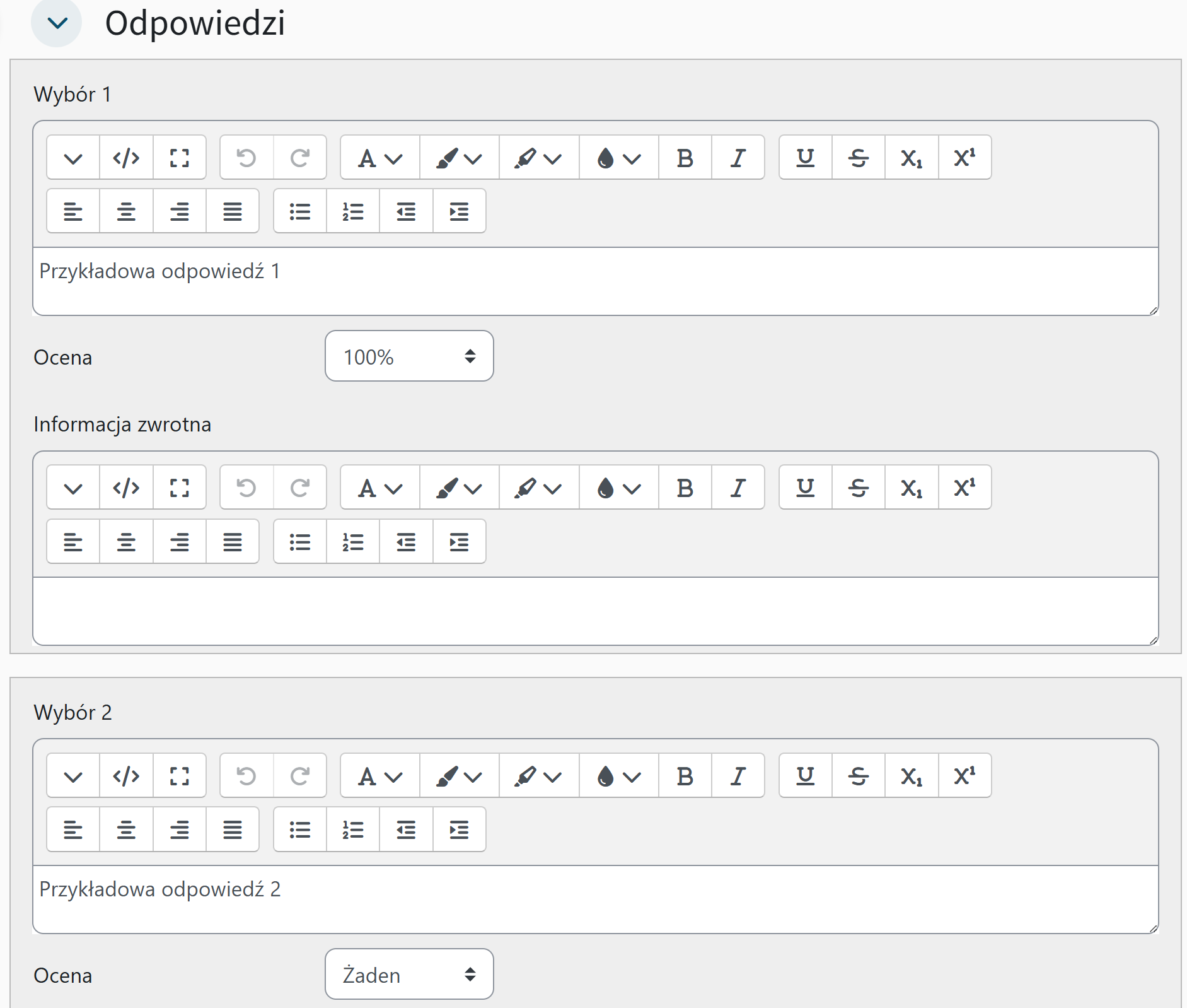 Przykładowe odpowiedzi do pytania wielokrotnego wyboru