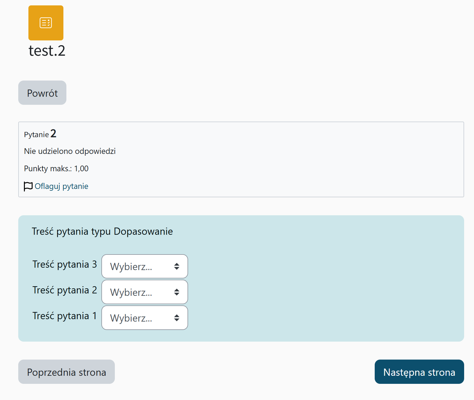 Podgląd pytania typu: dopasowanie