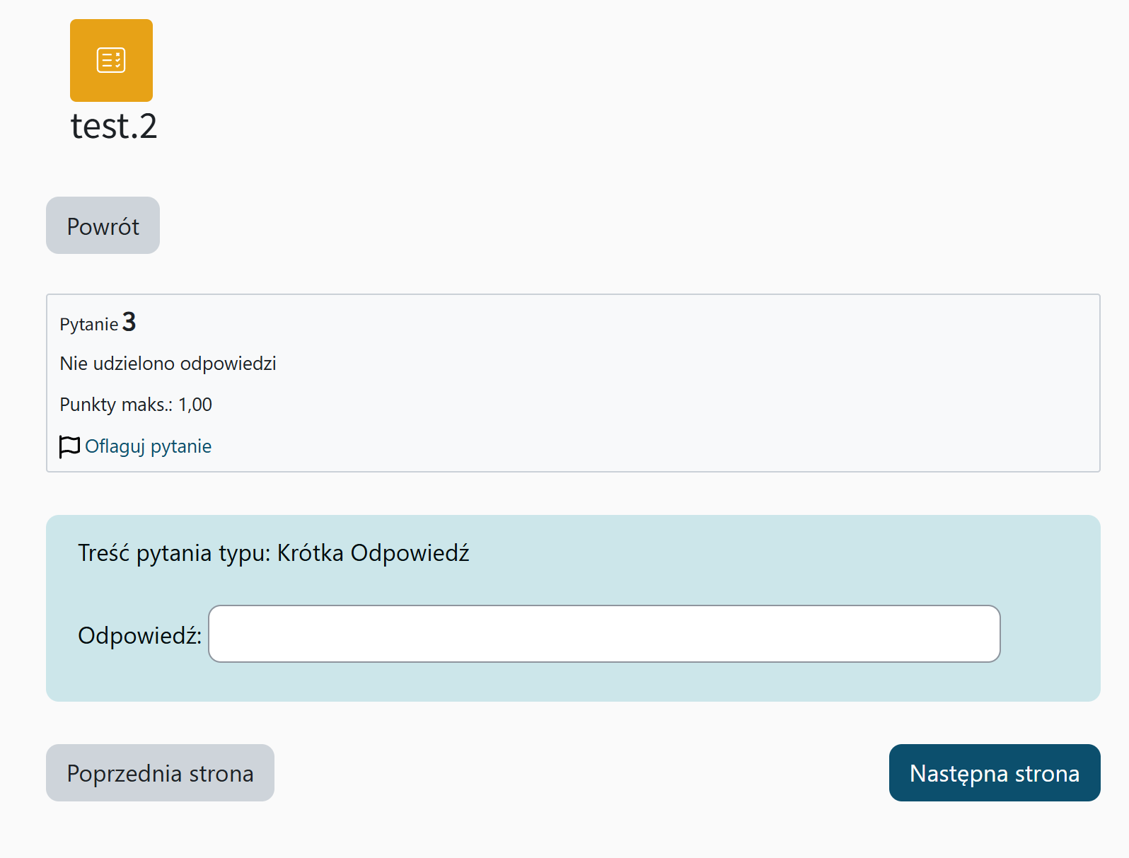 Podgląd pytania typy: krótka odpowiedź opisowa