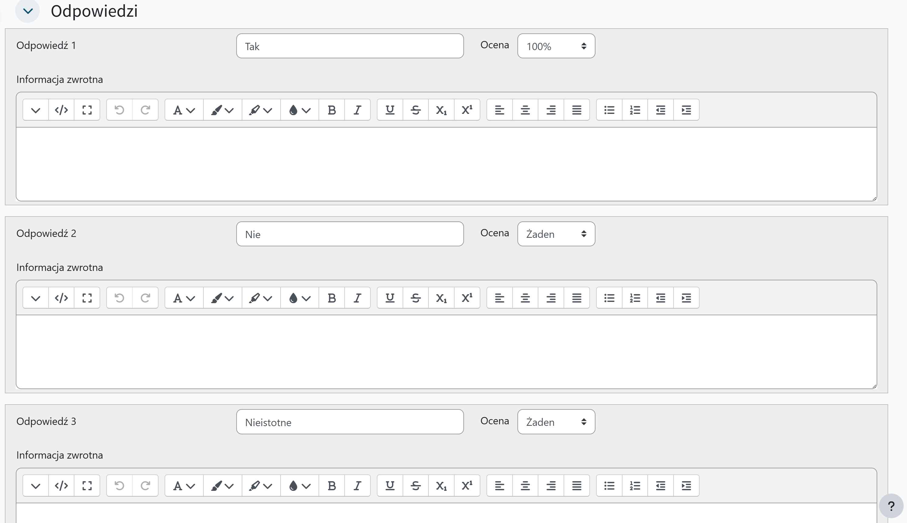 Odpowiedzi do pytania krótkiej odpowiedzi opisowej