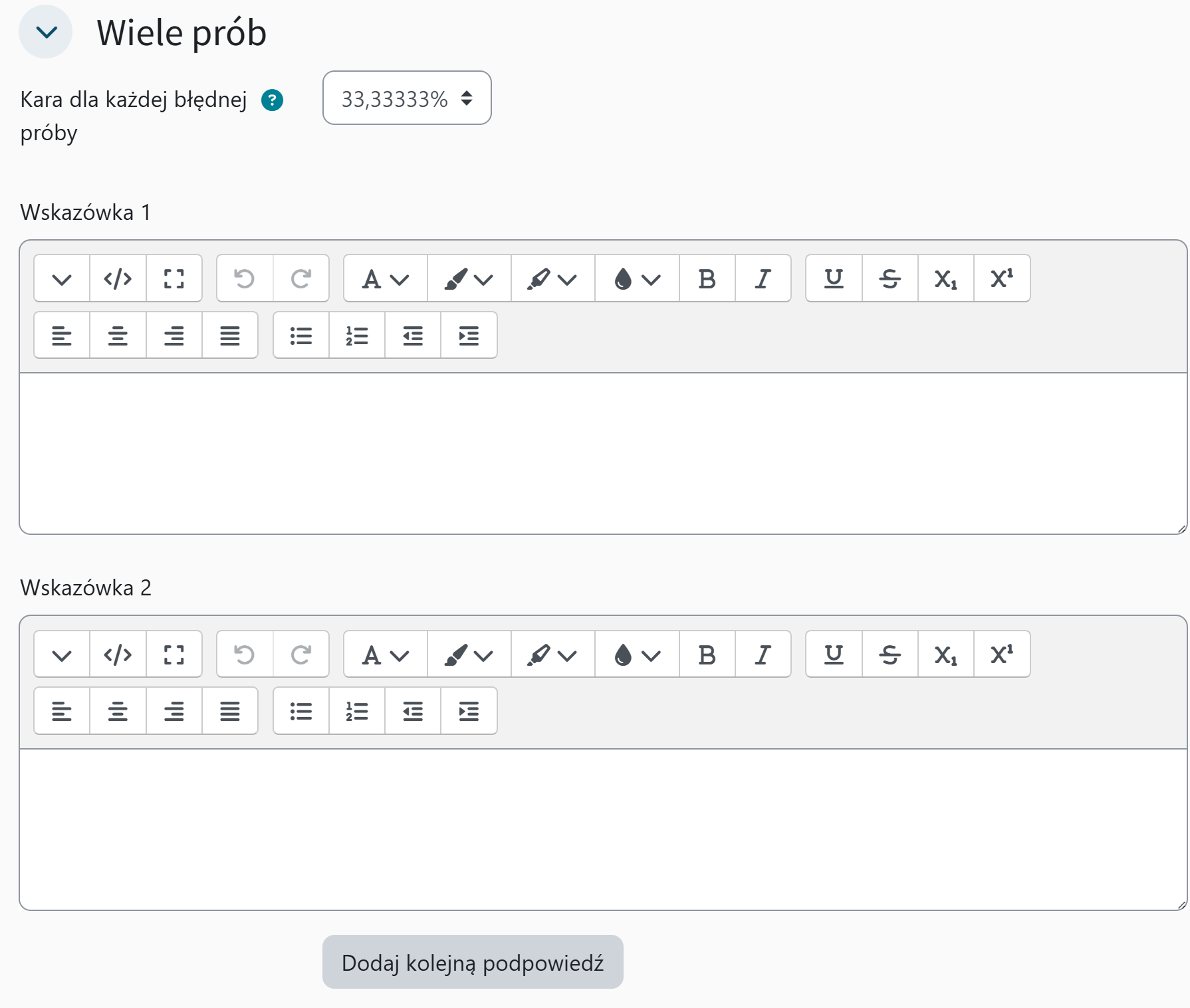 Ustawienia zakładki: wiele prób