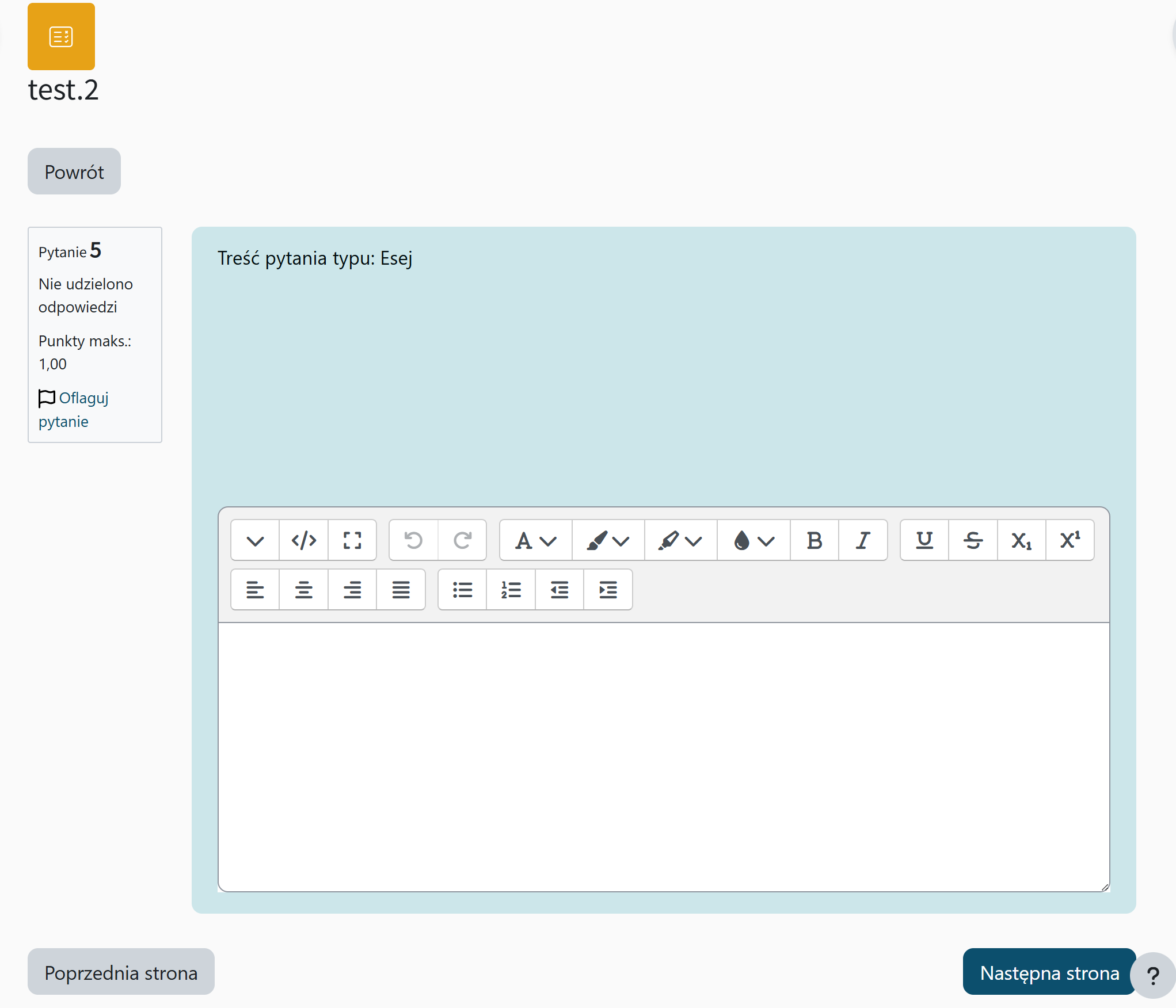 Podgląd pytania typu: esej