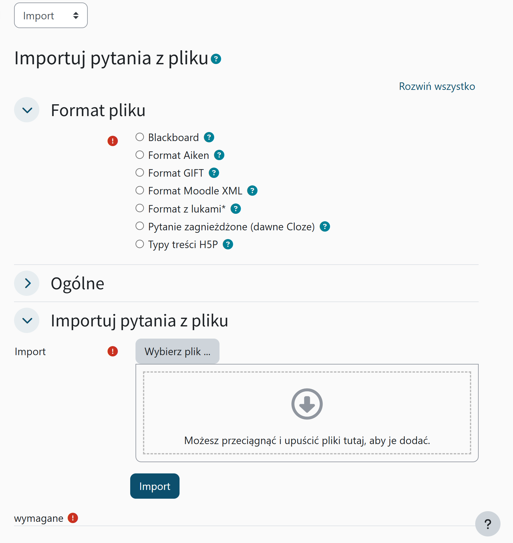Import pytań z pliku tekstowego