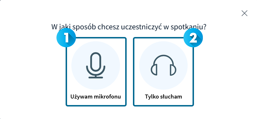Widok wyboru słuchacz lub aktywny uczestnik
