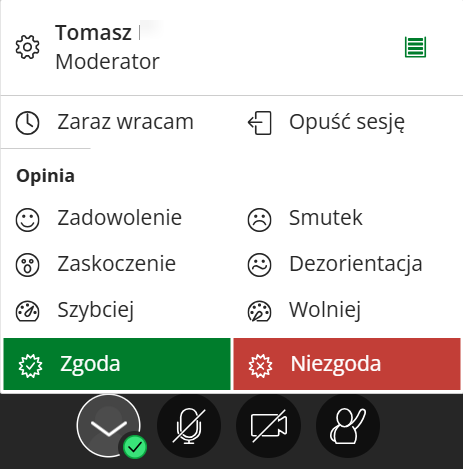 Menu kontekstowe dolnego paska narzędzi