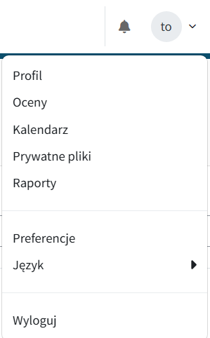 Menu ustawień profilu użytkownika