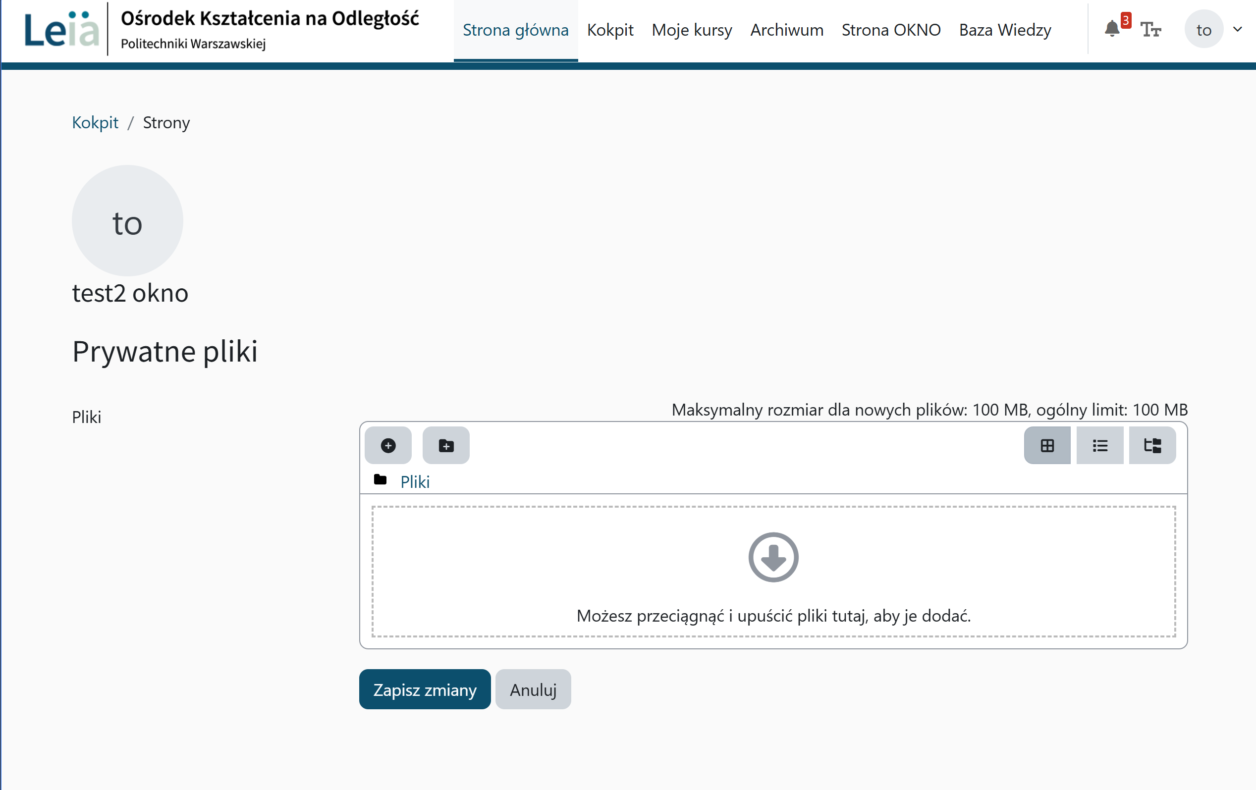 Obszar prywatnych plików użytkownika