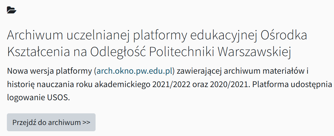 Sekcja Archiwum na stronie głównej platformy LeIA