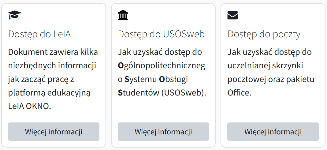 Kafelki dostępu w ramach pierwszych kroków w roli studenta