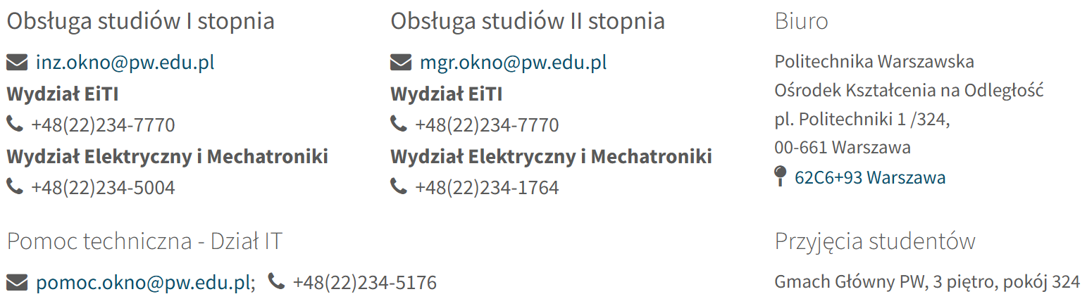 Informacje kontaktowe zawarte na stronie głównej platformy LeIA