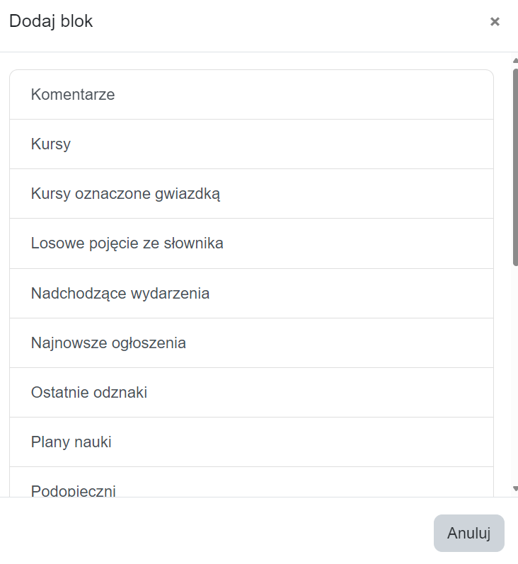 Nazwy elementów blokowych platformy