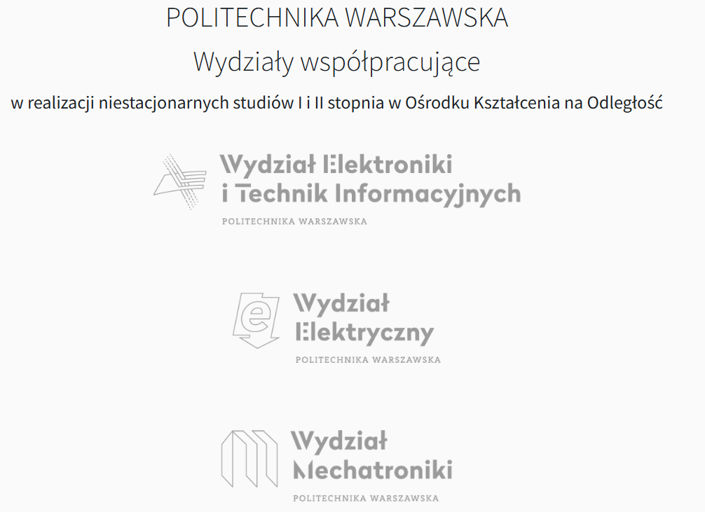 Sekcja Wydziały współpracujące z Ośrodkiem Kształcenia na Odległość