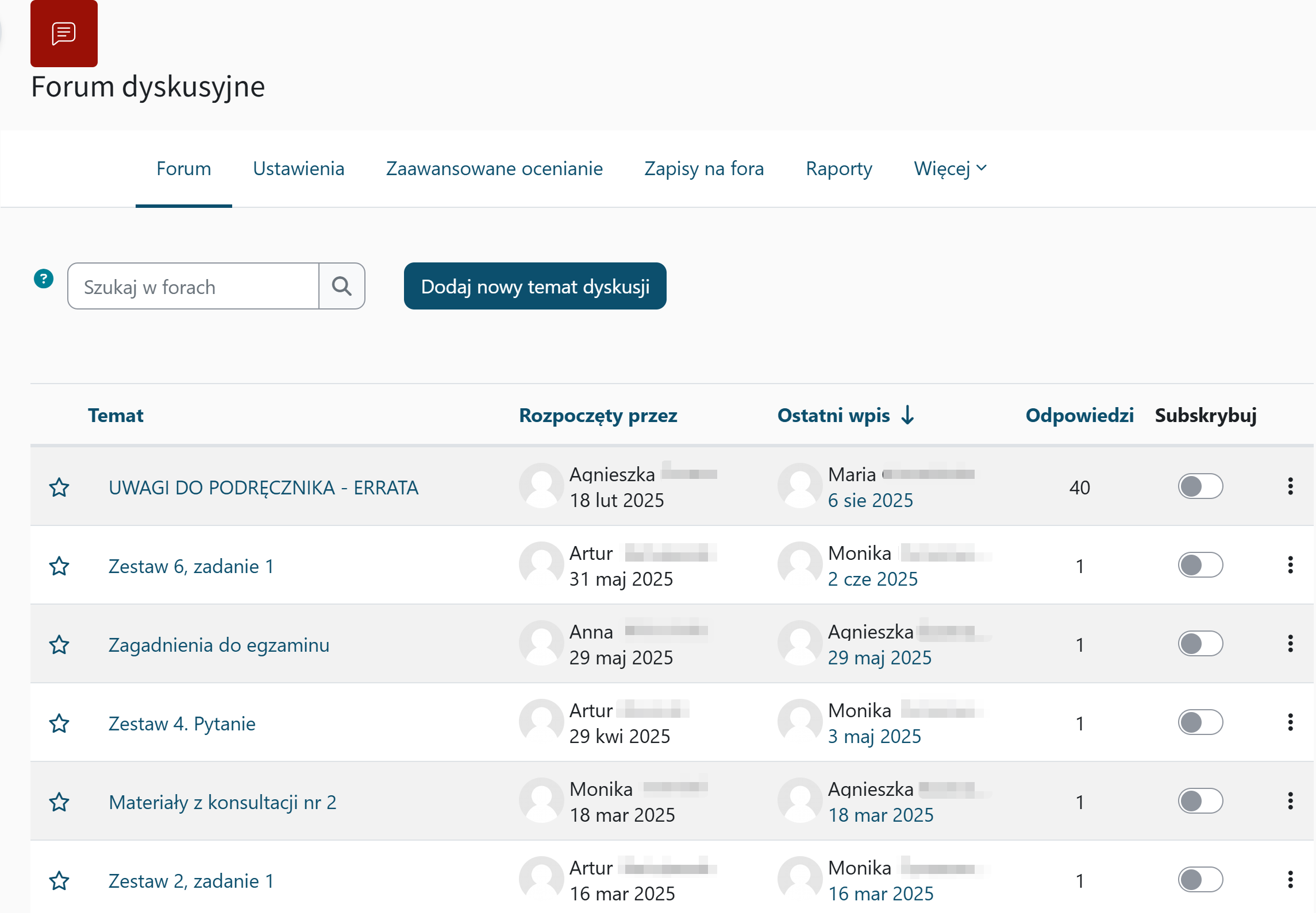 Podgląd wpisów na forum dyskusyjnym