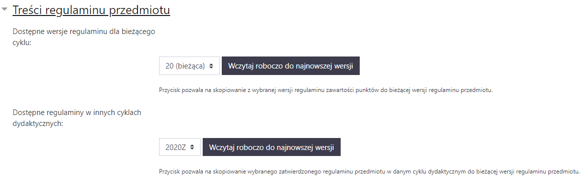 Funkcje umożliwiające kopiowanie regulaminu