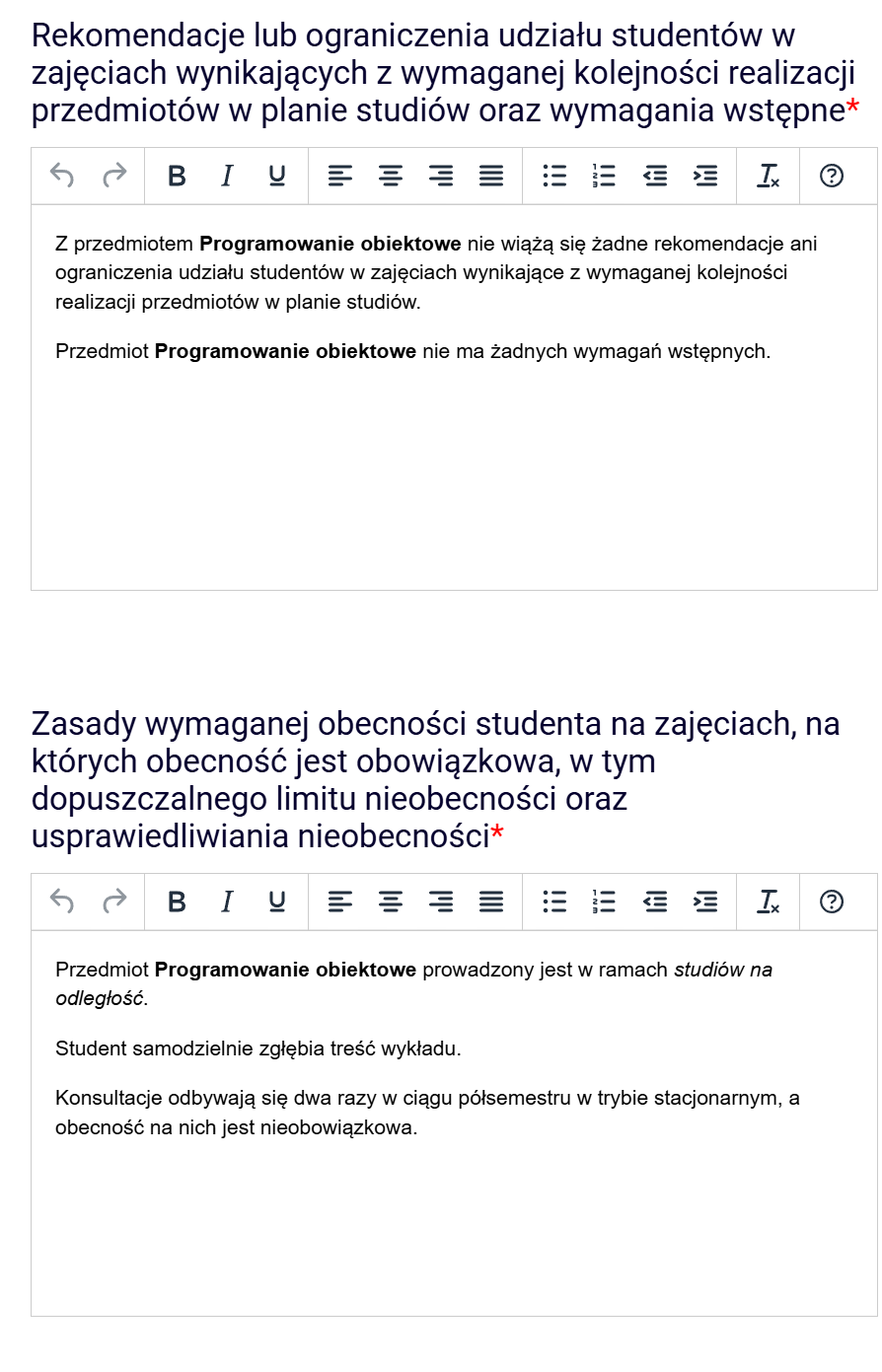Przykład treści punktu nowego regulaminu przedmiotu 25/26