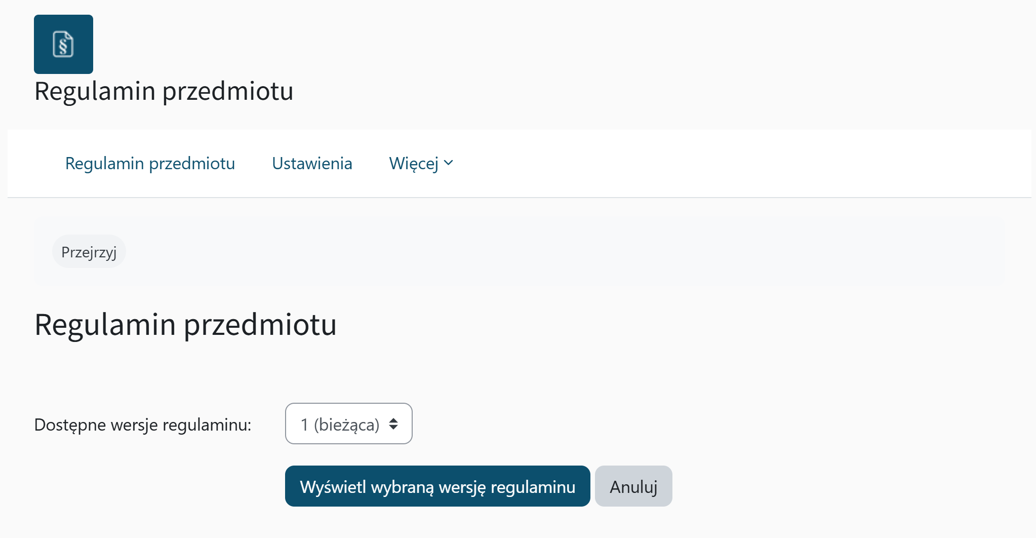 Wyświetlenie wersji regulaminu