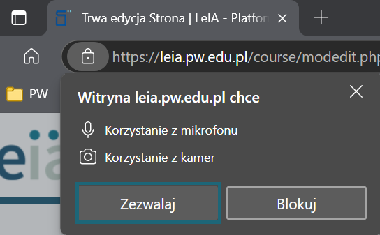 Zezwolenie na użycie kamery i mikrofonu