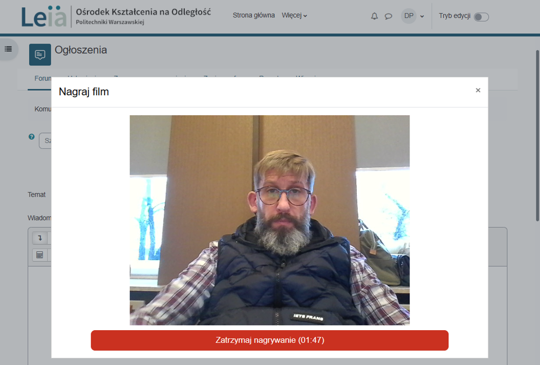 okno nagrania wideo