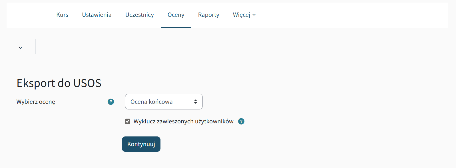 Widok tabeli ocen w kursie