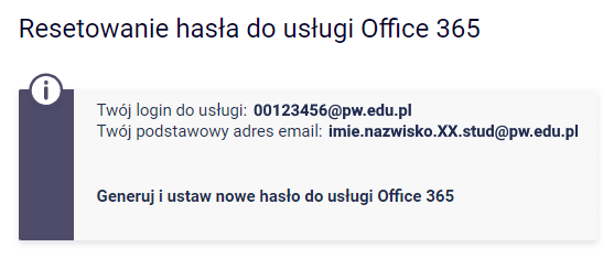 Resetowanie hasła do usługi Office 365