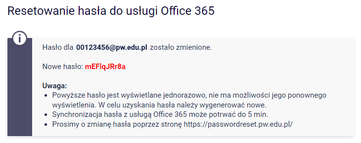 Resetowanie hasła do usługi Office 365