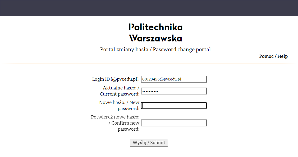 Portal zmiany hasła PW