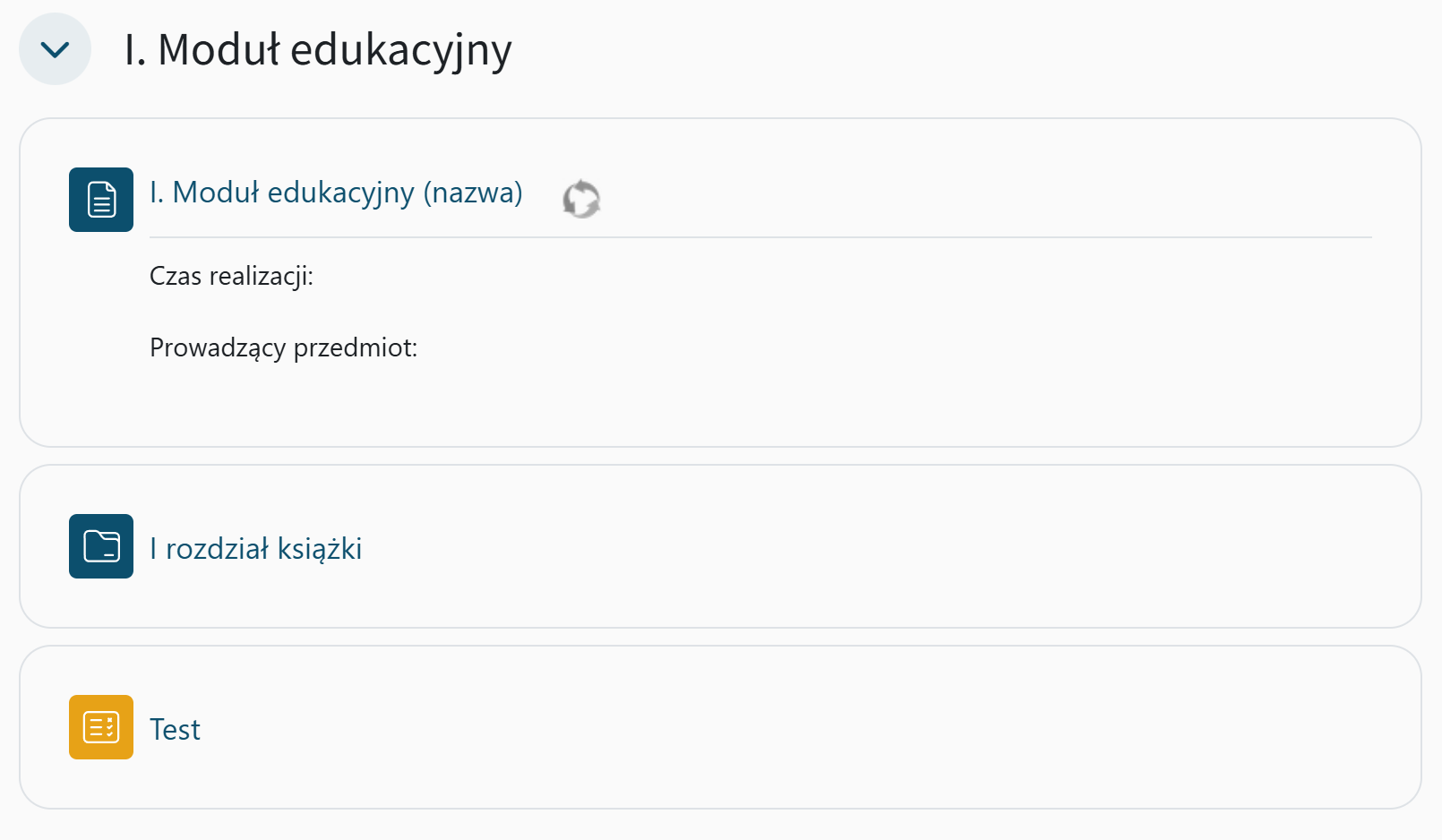 W zakładce Kurs podstawowe informacje uzupełnione w sekcji O przedmiocie