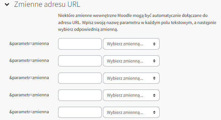 ustawienia zmiennych adresu URL