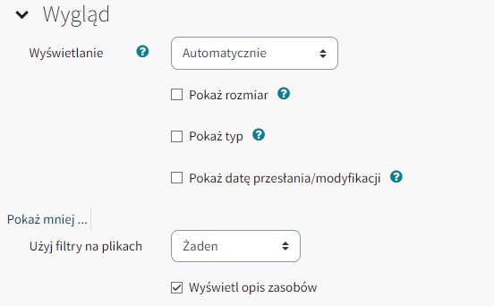 ustawienia zakładki wyglądu pliku